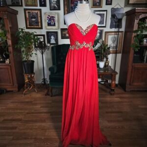 Blush Prom Red Strapless Rhinestone Sweetheart Formal Gown Pageant Dress